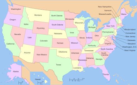 A map of the United States of America.