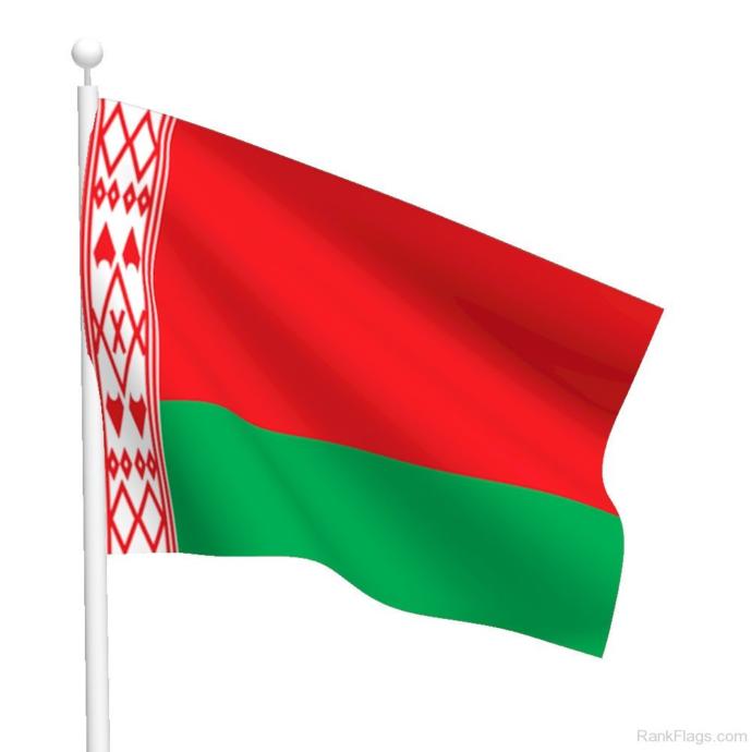 The distinctive and odd Belarussian national flag - the same as the flag of Soviet Belarus, with the hammer and sickle reluctantly removed...