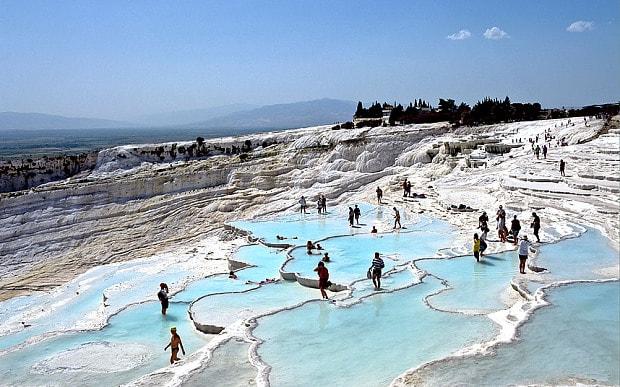 Bring swimming gear to dip in the turquoise pools : https://www.telegraph.co.uk/travel/destinations/europe/turkey/articles/Pamukkale-everything-you-need-to-know-about-visiting-Turkeys-most-popular-attraction/