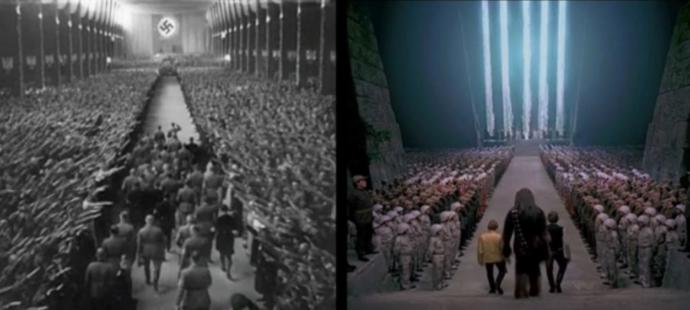 Leni Riefenstahl's work is echoed in the Star Wars medal scene.