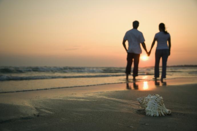 Romantic walk along the beach