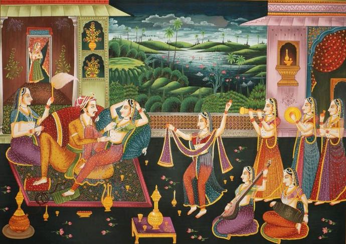 Real painting of Mughal Prince being entertained