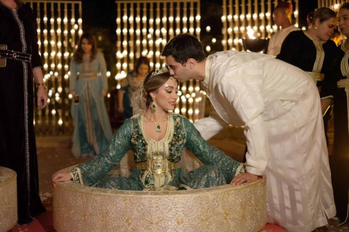 Moroccan bride and groom in a traditional wedding ceremony