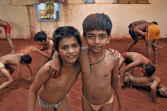 Children practicing Kushti in India