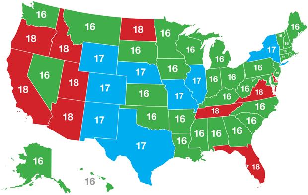 It ranges from 16-18