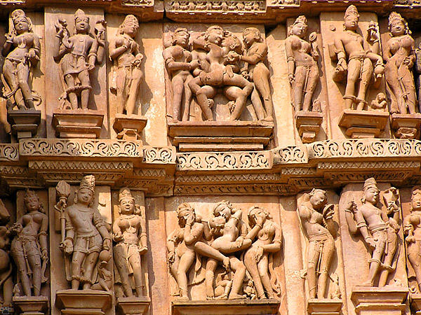 Erotic stone carvings at khajuraho temple
