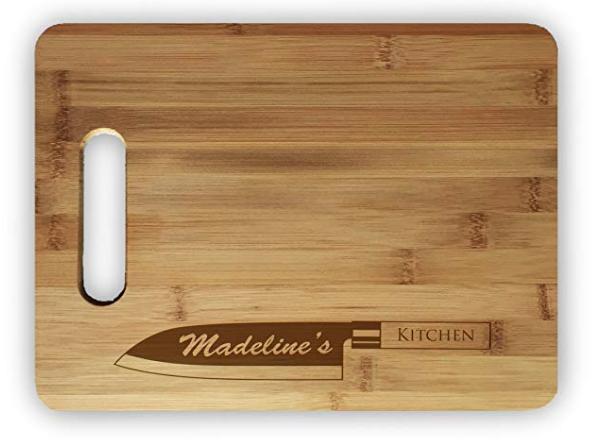 her name on her cutting board