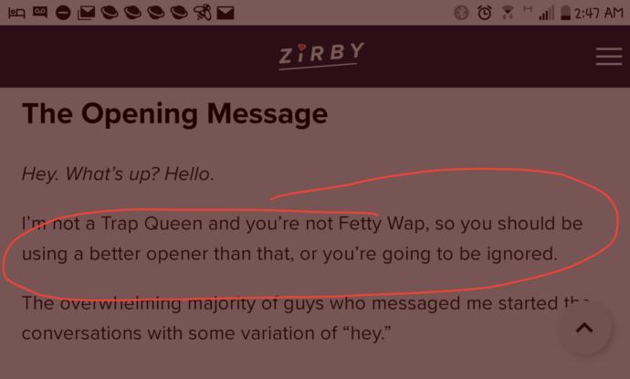 Thanks for ignoring a perfectly acceptable opener. 'Hello.'