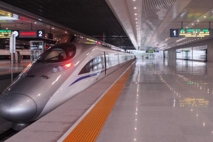 Platform 1 at Shanghai’s Hongqiao Railway station, where one can catch the bullet train to Beijing.