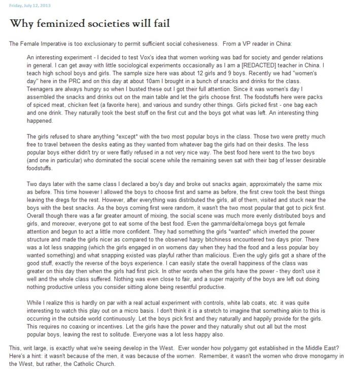 Women are not to blame for societal problems and failures.