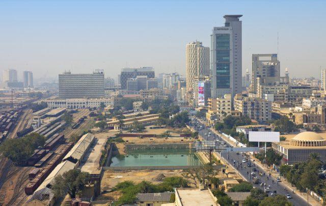 The massive skyscrapers of Karachi.