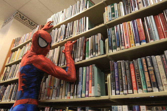 Even Spider-Man goes to the library xD