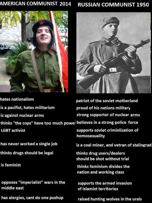 A meme showing the difference between a neo-commie and a Soviet