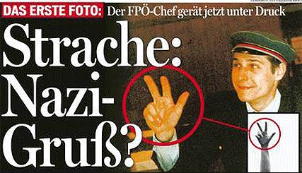 The headline reads Strache: Nazi-greeting? and The boss of the FPÖ is under pressure (to say something)