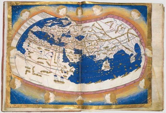 An ancient map of the old world.