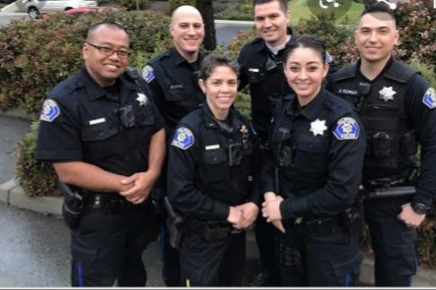 Men and women in blue