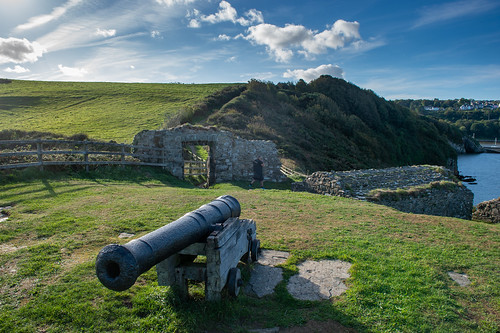 Local cannons once pointed at the French and Americans now used by children to shoot at ferries.