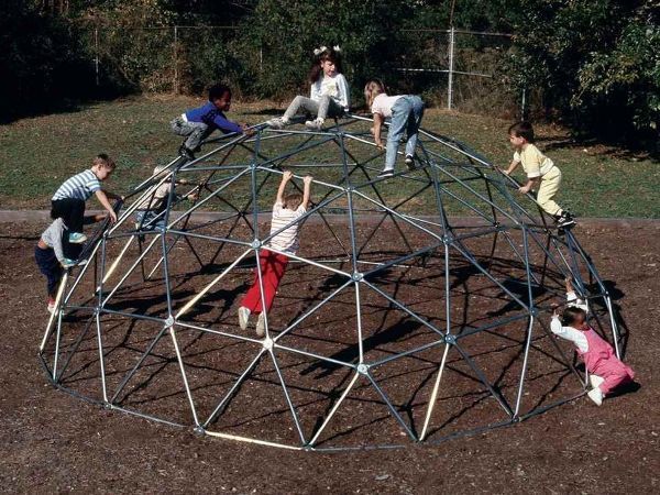 All-metal climbing dome with exposed bolts on the inside