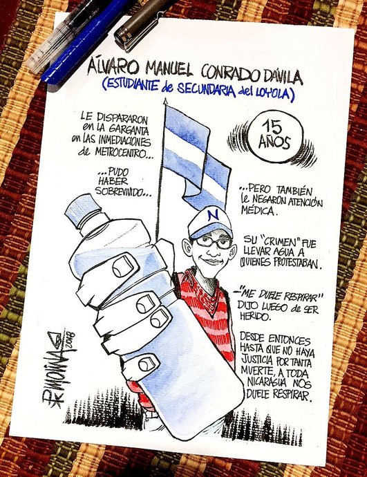 Px Molina. Álvaro Conrado—a 15 years old—said: "Me duele respirar", in 2018; after being shot by the regime armed force. He died.