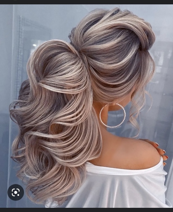 Cloudy/ or solid White-Dyed Hair done like this, or worn: pulled tight across the scalp, with the ends left to hang loose and wavy
