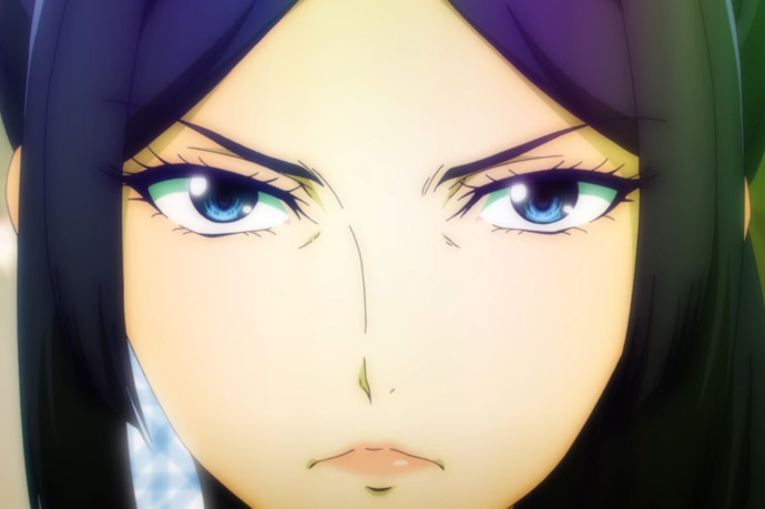 Big blue eyes, thin lips, slender pointy sloped shaped nose, white skin