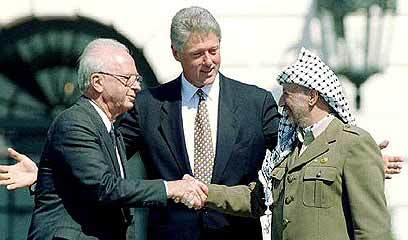 Former U.S. President Bill Clinton handling foreign affairs in the Israeli-Palestinian Conflict in June, 1995.