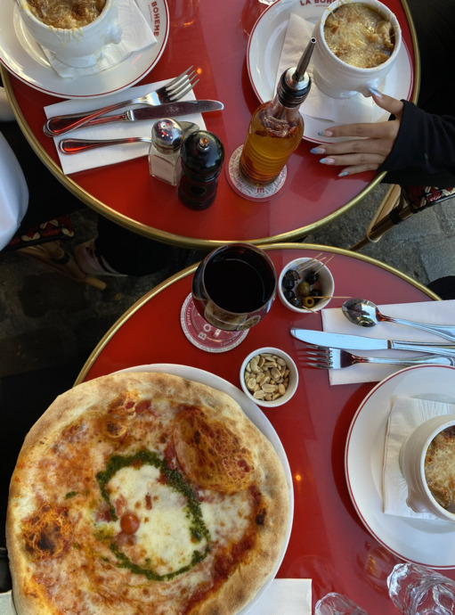 onion soup & pizza