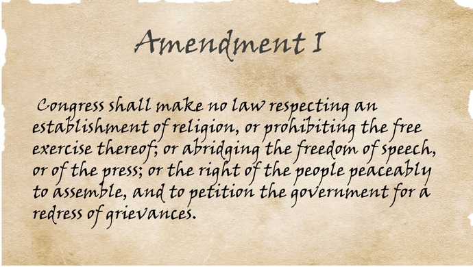 The First Amendment in the Bill of Rights, US Constitution