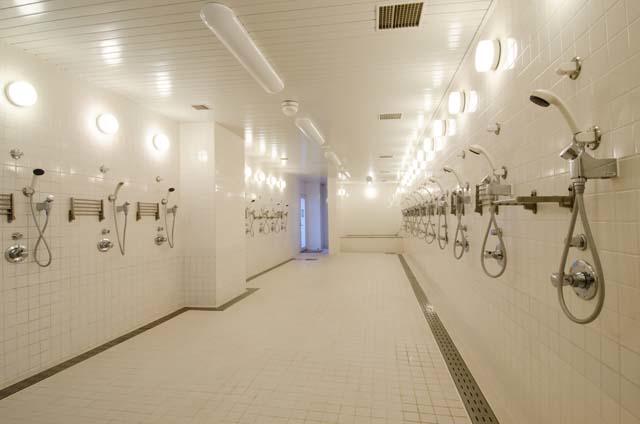 Could you take a shower with others after exercise if the shower room looked like this?