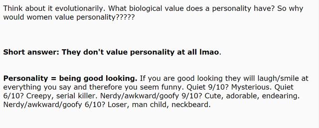 Women way more superficial than men? Personality doesn't matter, only looks?