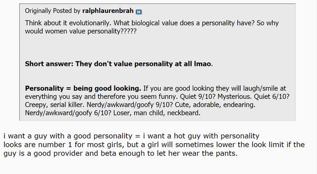 Women way more superficial than men? Personality doesn't matter, only looks?