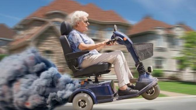 What would you do if you stopped at a red light and an old lady riding a handicap scooter challenged you to a drag race, and managed to win?