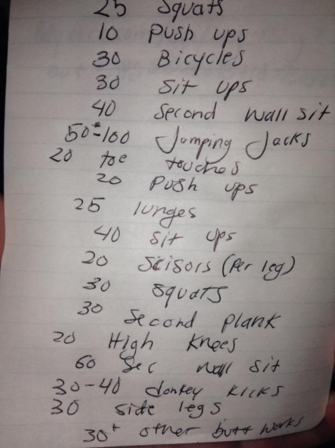 About how many calories would this list of exorsizes burn?