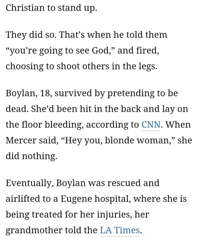 Don't you think this girl was smart to pretend as if she was dead during the Oregon Shooting?