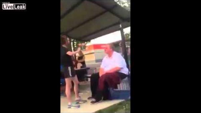 14 year old girl beats up mentally disabled man?