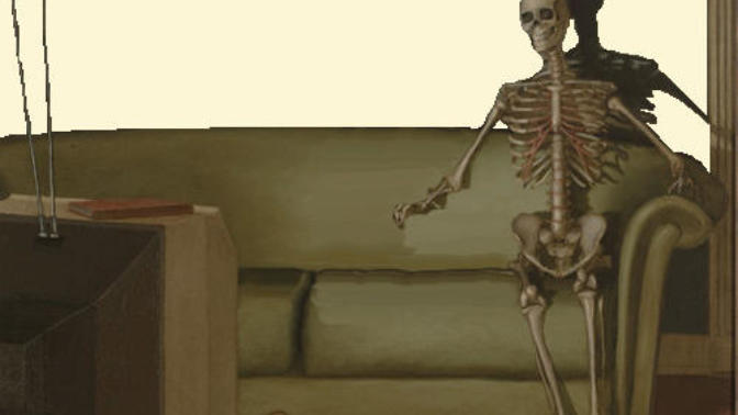 You come home one day and find a skeleton watching your TV, what do you do?