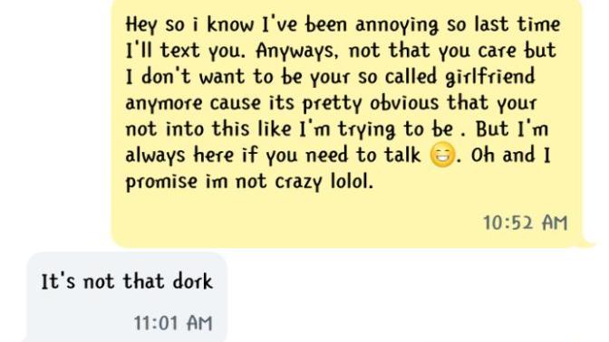 This is a text I sent my boyfriend to break up?
