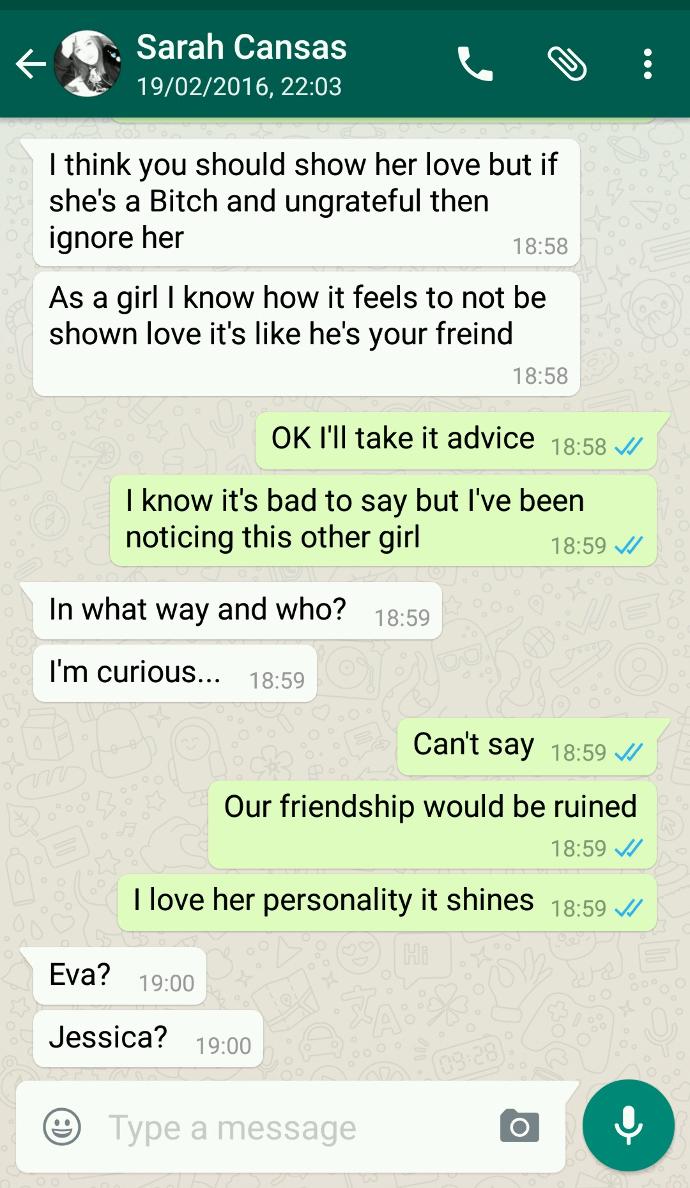 WHATSAPP texts... You think she knows I like her?