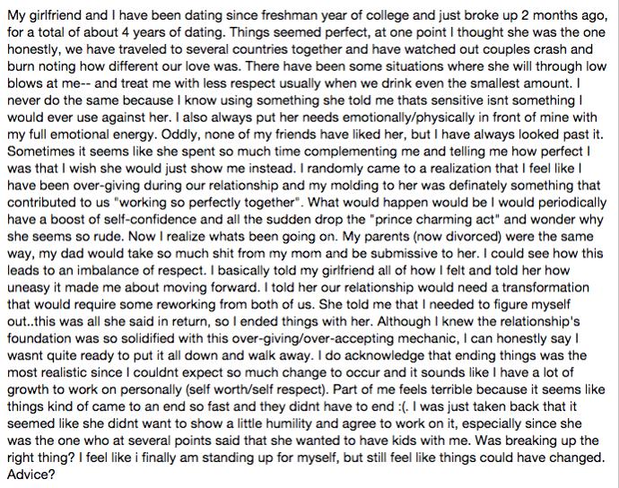 Broke up with her, but part of me still feels like we could have worked things out?