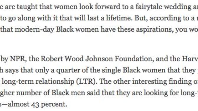 Is the real reason so many black men are dating/marrying outside of their race because not enough black women want to get married?
