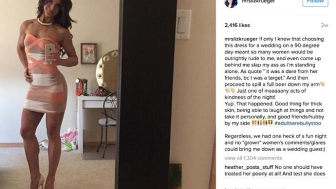 Should Liz Krueger be slut-shamed for wearing this dress to a wedding?