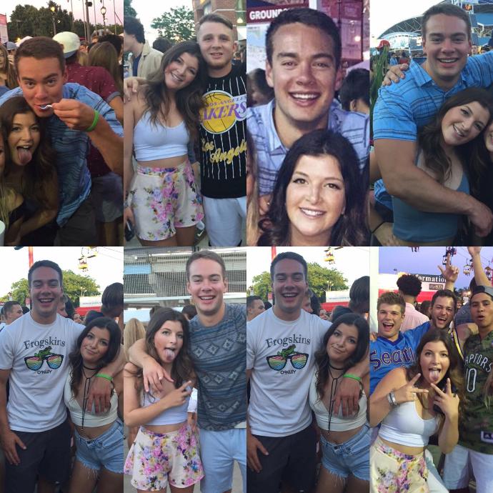 The girl with brown long hair has a boyfriend... Is it okay for her to be taking so many pictures with other guys? (neither of these guys are her bf)?