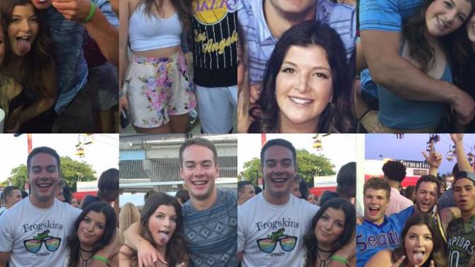 The girl with brown long hair has a boyfriend... Is it okay for her to be taking so many pictures with other guys? (neither of these guys are her bf)?