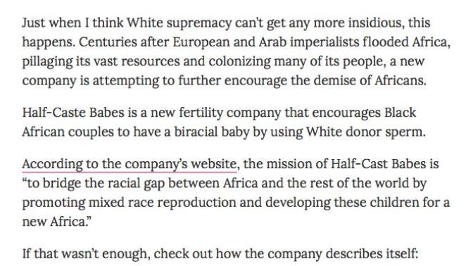 Why is an organization in Africa trying to force black African women to have mixed babies?