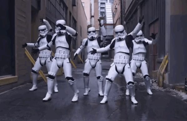 What would you do if a couple of Stoormtroopers showed up at your door and demanded you hand over all your money or they'd start dancing?