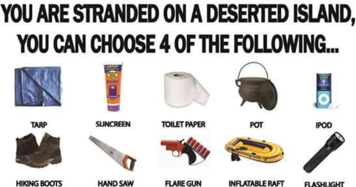 You Are Stranded On A Deserted Island You Can Only Choose 4 Items You Are Stranded On A Deserted Island You Can Only Choose 4 Items
