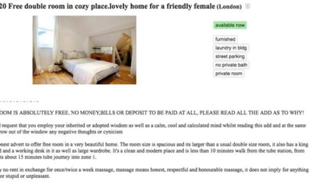 Landlords offering free accommodation to 'pretty women' on Craigslist in return for favours?