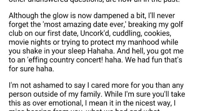 Girls, what would your reaction be if your ex boyfriend, who you dumped cold, wrote this email to you? honest opinion.. is it too sensitive or mature comm?