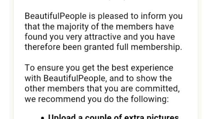 I got accepted to beautifulpeople. com?