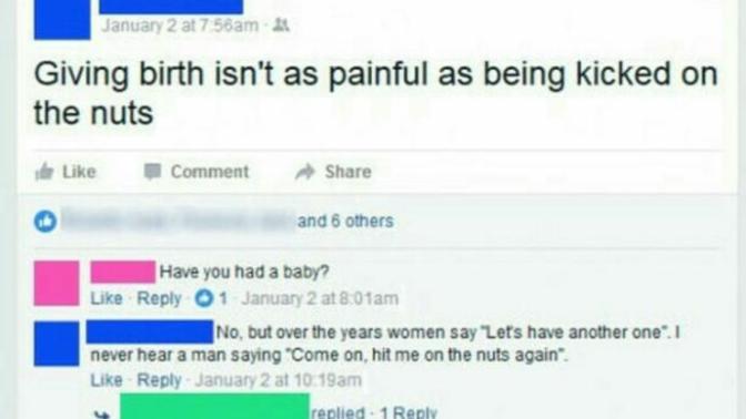 Is having a baby worse than being kicked in the nuts?